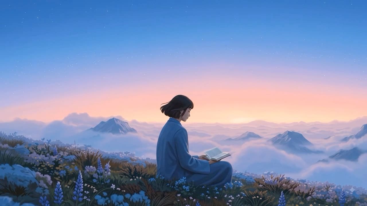 A quiet mountain landscape at twilight